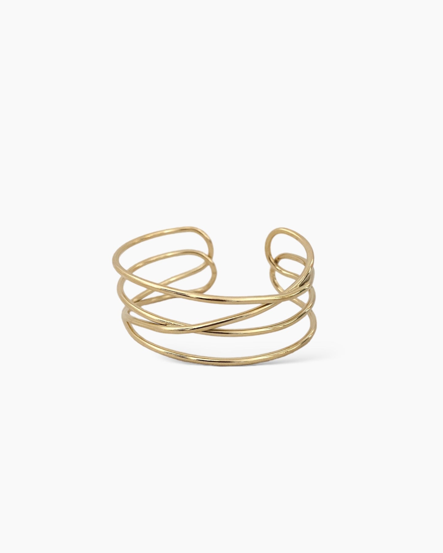 Brazalete ajustable bandas cruzadas en acero inoxidable baño de oro 18K Lia