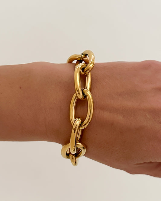 Pulsera eslabón gigante en acero inoxidable en acero inoxidable baño oro 18K Glam