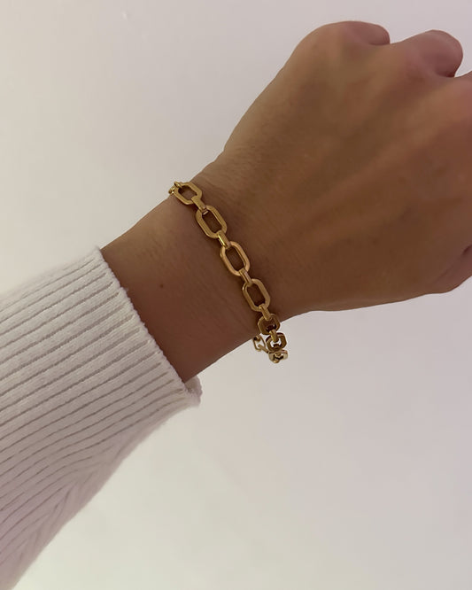 Pulsera eslabones planos en acero inoxidable baño oro 18K Nora