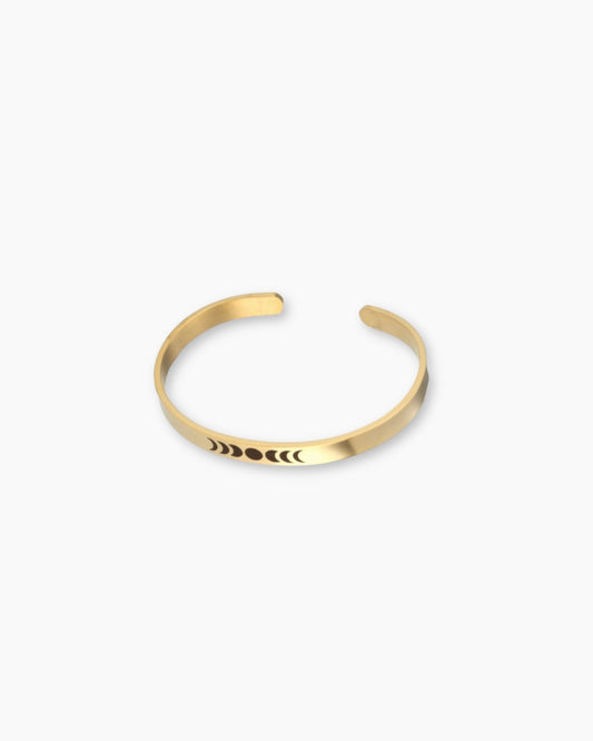 Pulsera brazalete ajustable motivo fases de la luna en acero baño oro 18K   Fases Solid