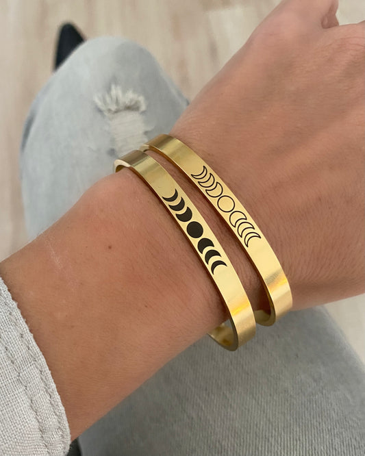 Pulsera brazalete ajustable motivo fases de la luna en acero baño oro 18K   Fases Solid