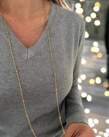 Collar doble largo de cadena fina con bolitas acabado oro  18K Multiposición Bolitas