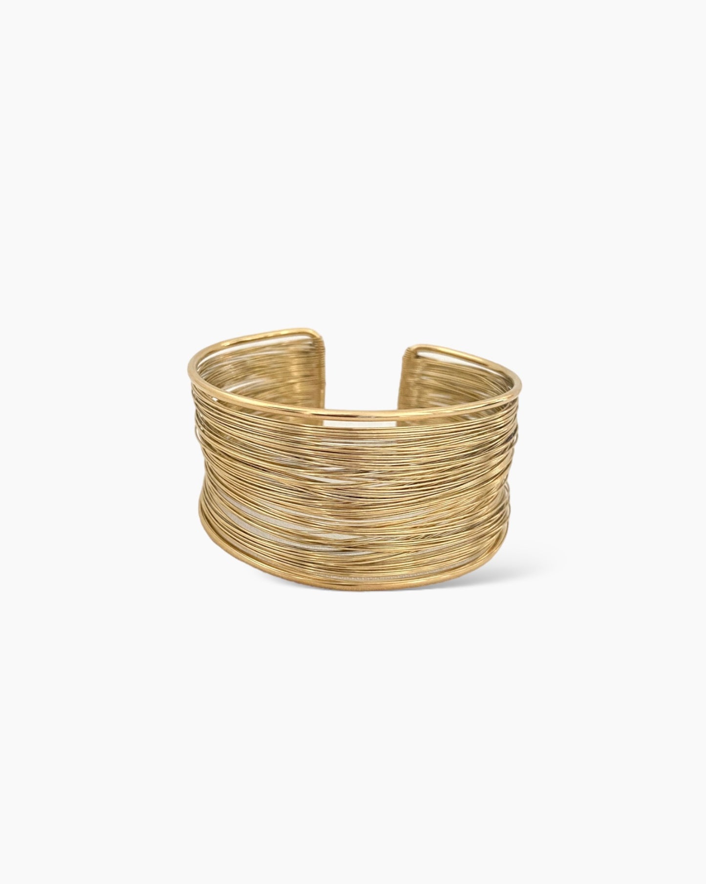 Brazalete ajustable ancho hilos de acero  en acero baño oro 18K Elegance