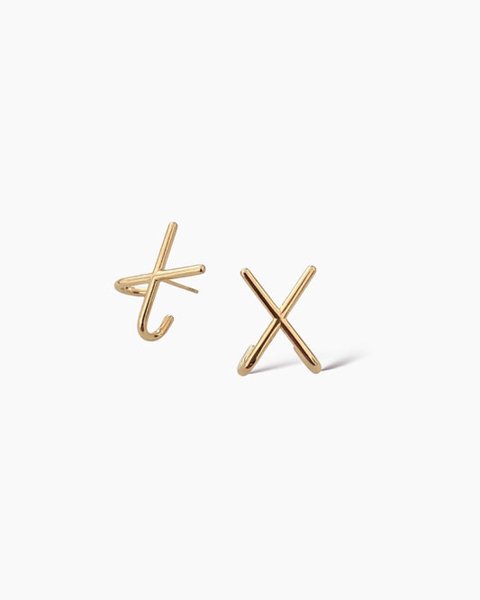 Pendientes diseño cruz acero inoxidable baño oro 18K X Factor